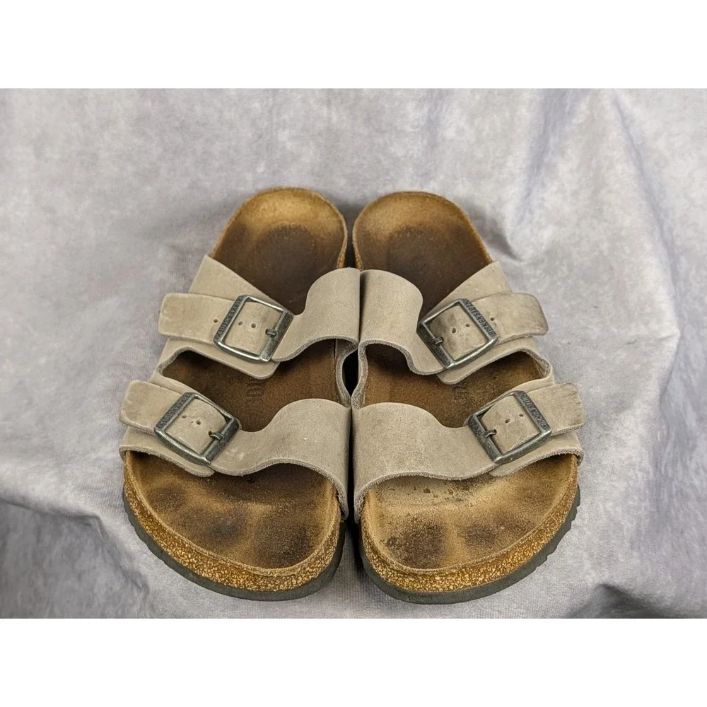 Birkenstock Arizona Taupe‎ Suede Two Strap Sandals Mens 44 Cork Footbed Slides